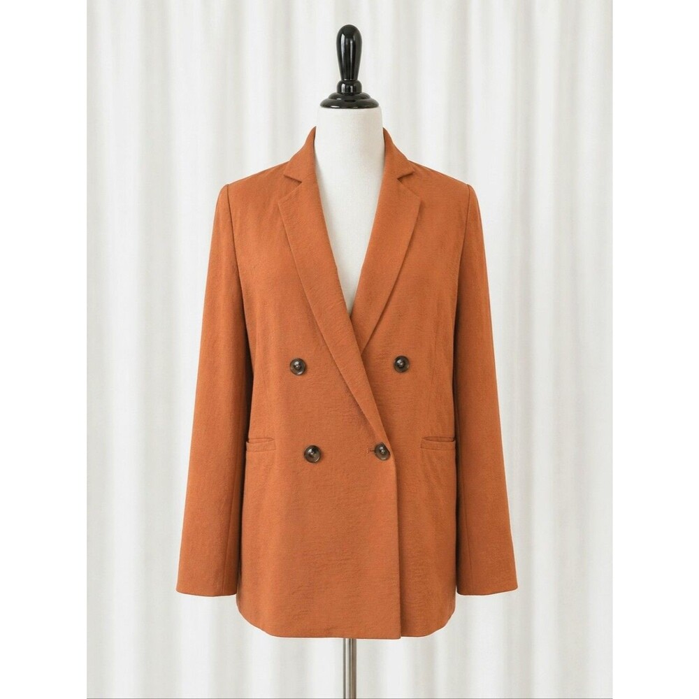 Tea Rose Los Angeles Burnt Orange Crepe Texture Oversized Double Breasted Blazer